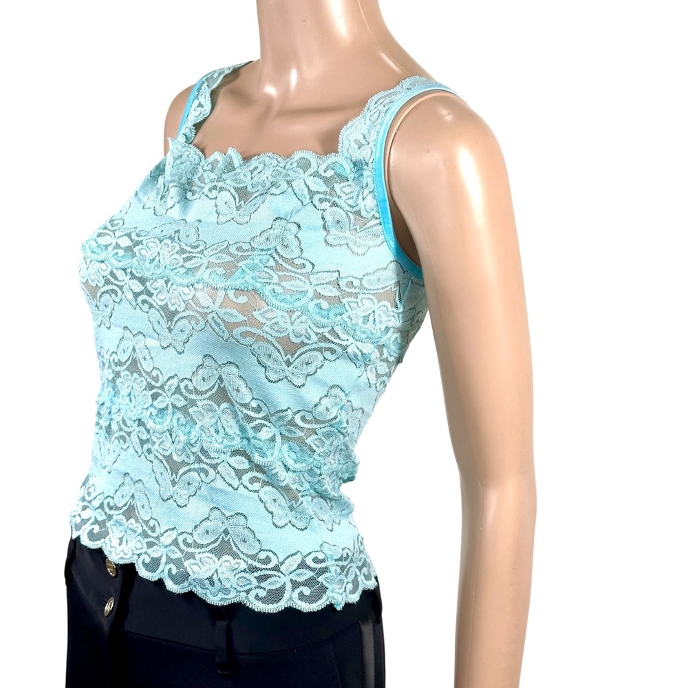 Sabora Aqua Blue Butterfly and Floral Design Lace Tank Top sz L - Picture 11 of 16